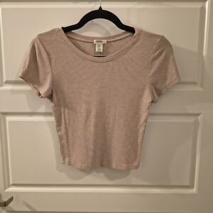 Casual Ribbed Beige Crop Top
